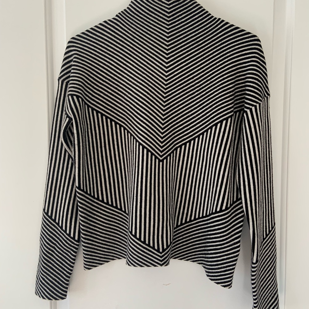 Tahari Black and White Striped Mockneck Sweater